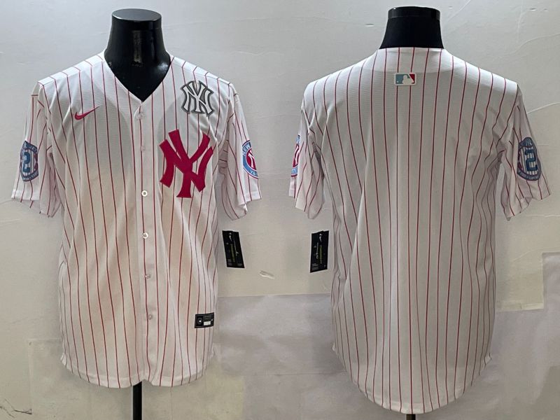 Men New York Yankees Blank White Stripe Jointly Name Nike 2025 MLB Jersey style 3